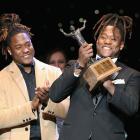 Shaquem Griffin with his identical twin brother Shaquill celebrates at an awards function this...