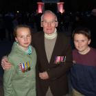 Duncan Robertson and great-grandchildren Charlotte (12) and Samuel Muir (11) after the dawn...