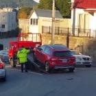 WO vehicles have collided at the intersection of Royal Tce and Corrie St today, reducing traffic to one lane. Screengrab: Craig Baxter