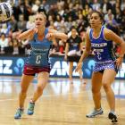 Southern Steel centre Shannon Francois passes under pressure from her Northern Mystics...