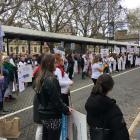 People take part in the Hear Our Voices rally in the Octagon in Dunedin. Photo: Jono Edwards  