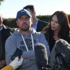 Sharemilker Leo Bensegues and Prime Minister Jacinda Ardern on his farm near Morven. Photo:...