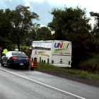 At least 24 people were hospitalised, four with life-threatening injuries, following a bus crash on a major highway leading to the Canadian capital of Ottawa. Photo: Twitter via @VisionZeroCA