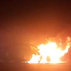 Emergency services were called to this car on fire on the Southern Motorway on Sunday evening....