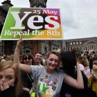 A Yes voter breaks down in tears as the result of the Irish referendum on the eighth amendment,...