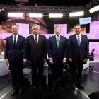 Presidential candidates pose for a group photo during their third and final debate in Merida....