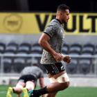 Shannon Frizell trains yesterday ahead of France test at the Forsyth Barr Stadium. Photo: Peter...