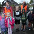 The walking school bus ready to go. Front (from left) Julia Hodgson (7) Penelope Hodgson (5) and...