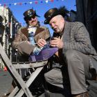 Allen Borgwardt (right) makes sure Bob Archer looks his best for this weekend’s Steampunk NZ...