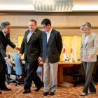 U.S. Secretary of State Mike Pompeo, Japan's Foreign Minister Taro Kono and South Korea's Foreign...
