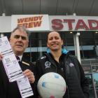ILT Stadium Southland general manager Nigel Skelt and Southern Steel coach Reinga Bloxham outside...