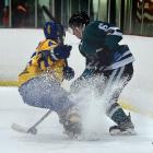 Maxwell Macharg (left), of the Stampede, and Felipe Aguirre Landshoeft, of the Thunder, clash...
