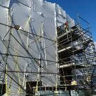 Scaffolding at the rear of the historic Oamaru courthouse in Thames St, where work to prepare the...