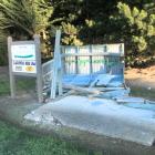 The women’s fifth tee shelter shed lies in ruins after a 4WD was driven over North Otago Golf...