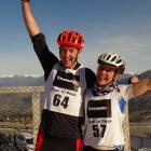 Chris Forne, of Queenstown, and Joanna Williams, of Wanaka, celebrate winning the Peak to Peak...