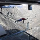 ODT reporter Joshua Walton takes on the Nevis Catapult in the Nevis Valley yesterday. Photo:...