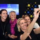 Former Otago Rebels (from left) Adine Wilson, Jo Morrison, Georgie Salter (coach), Anna Stanley...