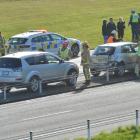 Two cars crashed on Dunedin's Southern Motorway this morning. Photo: Gerard O'Brien