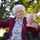 Muriel Bayne celebrates her 100th birthday at Larnach Castle yesterday. Photo: Peter McIntosh