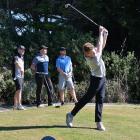 North Otago matchplay winner Callum Judkins  tees off during the tournament in Oamaru over the...