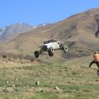 Daniel Powell  takes to the air in the unlimited class race  at the 2018 New Zealand Offroad...