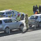 Traffic backs up in the northbound lane of the Southern Motorway for more than 1km after an...