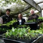 Tokomairiro High School horticulture class (from left) teacher Sue Nelson, Levin Coulter (16),...
