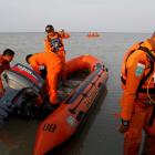 Rescue team prepares boat for Lion Air flight JT610 crash site off the coast of Karawang regency....