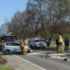 The Honda hatchback which rolled several times in Kaikorai Valley Rd yesterday afternoon, leaving...