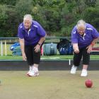 Twins Rose Johnson (left) and Wendy Watson send down a couple of bowls at the South Island...