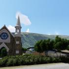 An artist's impression shows the historic St Patricks Catholic Church in Arrowtown, beside which...