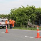 Crews respond to damaged power lines after a single-vehicle accident on the Dipton-Winton Highway...