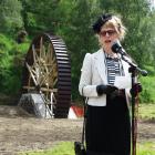 Phoenix Mill Restoration Trust chairwoman Carol Berry speaks at the handover ceremony of the...