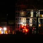 Firefighters respond to a fire at a construction site on Hawthorne Drive, in Frankton, last night...