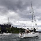 Departing Otago Harbour yesterday as their solo round-the-world voyage continues are Fanch...