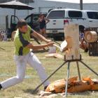 Swiss axeman Ollie Reinhard competes during the Gore round of the New Zealand Axemen's...