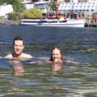 Myles Carey and Ali O'Regan enjoy a dip in Queenstown Bay yesterday. Photos: Paul Taylor