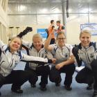 The Finnish women's curling team of (from left) Lotta Immonen, Maija Salmiovirta, Eszter Juhasz...