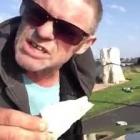 Dunedin man Gary Hughes appears to use a hammer and chisel to chip of a hand sized piece of...