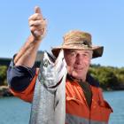Dunedin angler Lyall Nash displays an 8kg (18 pound) salmon caught near Port Chalmers on Saturday...