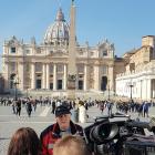 Darryl Smith being interviewed by Australian media in St Peter's Square yesterday, after being...