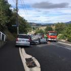 The car rolled on Kenmure Rd in Dunedin on Sunday morning. Photo: Peter McIntosh