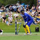 Northern Districts batsman Anton Devcich is bowled during a Super Smash match at Molyneux Park on...
