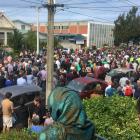 About 1000 people gathered outside the Al Huda mosque in Dunedin. Photo: Stephen Jaquiery