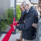 Cutting the ribbon to open the Frankton public library on Saturday were Frankton resident Pat...