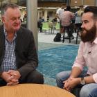 NZX director Nigel Babbage (left) is interviewed by Rory King, president of the Otago Finance and...