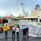 Oil Free Otago protesters at Fryatt St in Dunedin in 2015 during the visit of the hydrographic...