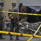 Sri Lankan military stand guard near the explosion site at a church in Batticaloa. Photo: Reuters