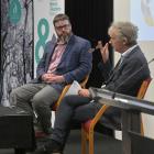 Dunedin-based writer and academic Liam McIlvanney (left) is interviewed by Steve Braunias at the...