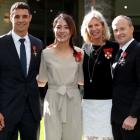 Dan Carter, Lydia Ko, Barbara Kendall and Glenn Ashby pose after receiving their NZOM honours for...